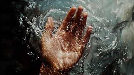 Wall Mural - Hand in Water: A Study in Texture and Light