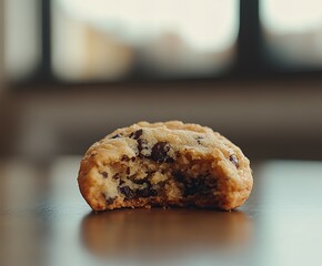 Wall Mural - eaten half bitten Tasty chocolate chip cookie with a perfect texture and golden brown surface, isolated on background new beautiful stock image illustration AI