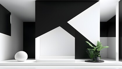 Wall Mural - Sleek Black and White Geometric Minimalism in AI-Generated Design