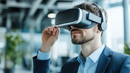 Poster - Businessman Wearing a Virtual Reality Headset