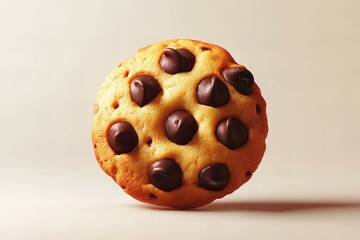 Wall Mural - Tasty chocolate chip cookie with a perfect texture and golden brown surface, isolated on white background new beautiful stock image illustration AI