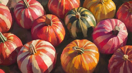 Poster - vibrant striped pumpkins in sunset light