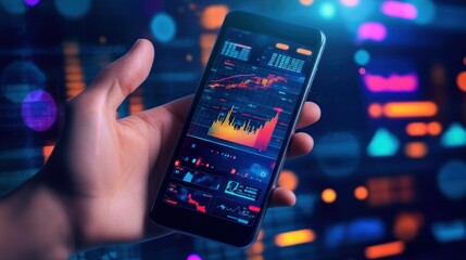 Poster - Hand Holding Smartphone Displaying Financial Data and Charts