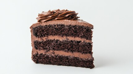 A Single Slice of Chocolate Cake with Swirled Frosting