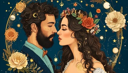 Sticker - Celestial Love: Exploring Zodiac Compatibility through Astrology, Flowers, and Romantic Connections in Capricorn Relationships