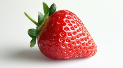 Poster - A Single Ripe Strawberry with Green Leaves