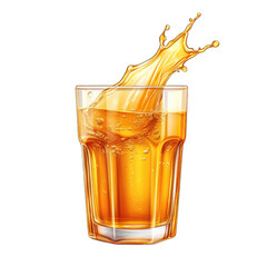 Wall Mural - Realistic Glass of Juice splasing. Isolated on a Transparent Background. Cutout PNG.