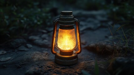 Sticker - Glowing Lantern in a Dark Forest - A Mystical Night Scene