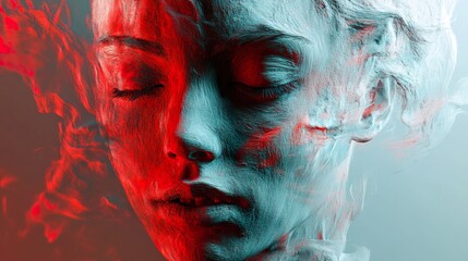 Wall Mural - Abstract Portrait of a Woman in Red and Blue