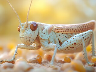 Wall Mural - Close-Up Macro Photography of a White Grasshopper