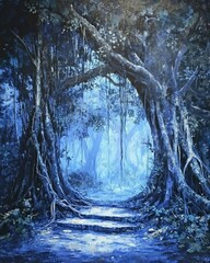 Wall Mural - Mysterious Forest with Swaying Banyan Tree