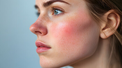 Wall Mural - Closeup face of young girl with clean healthy skin. Skin care concept