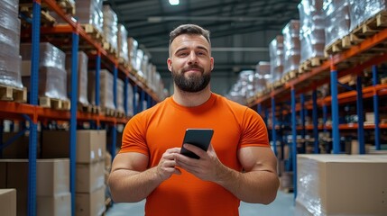 Efficient Inventory Management in a Warehouse: Employee Tracking Levels on Mobile Device for High Sales | Copy Space Available