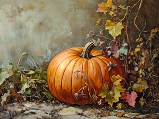 Wall Mural - Harvested pumpkin in a garden setting