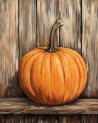 Canvas Print - pumpkin on rustic wood background