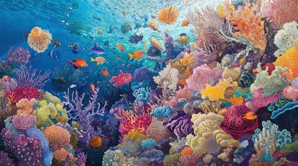 Wall Mural - Underwater Scene Depicting Vibrant Coral Reef and Fish