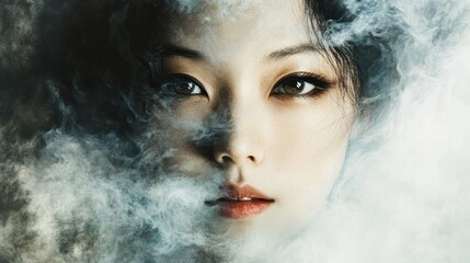 Poster - Close-up of a Woman's Face Emerging from Smoke