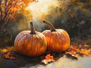 Canvas Print - Autumn pumpkins in sunlight