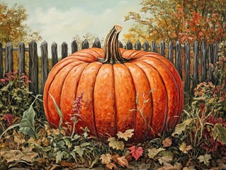 Wall Mural - Harvested pumpkin in a garden setting