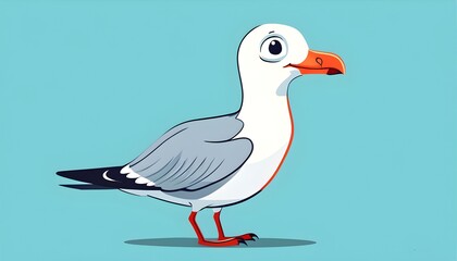 Wall Mural - Minimalistic flat illustration of a cute cartoon seagull with elegant contour lines