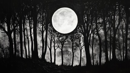 Wall Mural - moonlit forest silhouettes