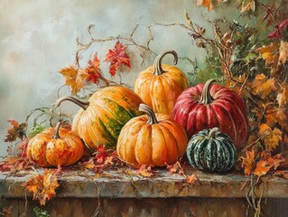 Wall Mural - Autumn Harvest of Vibrant Pumpkins and Gourds