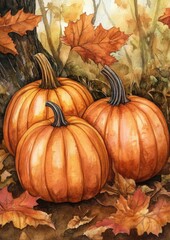 Poster - autumn pumpkins greeting card