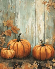 Canvas Print - pumpkin wallpaper on rustic surface