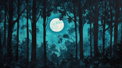 Wall Mural - moonlit forest silhouettes