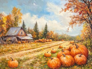 Canvas Print - Autumn harvest of pumpkins on a farm