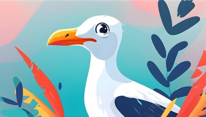 Wall Mural - Minimalistic flat illustration of a cute cartoon seagull with elegant contour lines