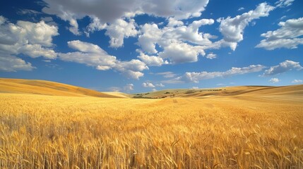 Wall Mural - Golden Wheat Field Under Blue Sky