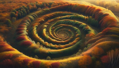 Wall Mural - Swirling Leaves in a Vibrant Autumn Landscape