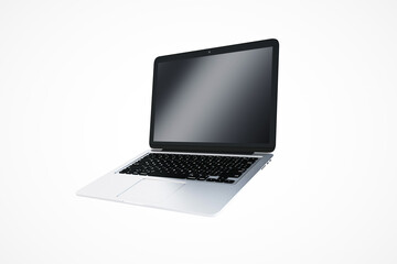 Wall Mural - Silver laptop with black keyboard and blank screen on white background. 3D Rendering