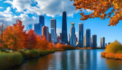 Canvas Print - Vibrant Autumn Skyline Overlooking a Contemporary Cityscape