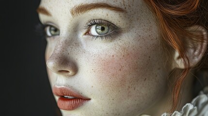 Wall Mural - Close-Up Portrait of a Woman with Red Hair and Freckles