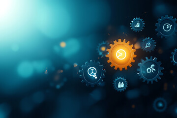 Abstract illustration of gears turning with goal icons, representing the integration of goals into daily workflow