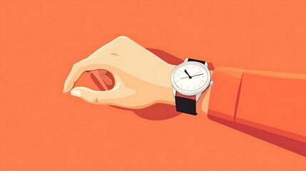 Time Management Concept - Hand Adjusting Wristwatch in Flat Vector Style