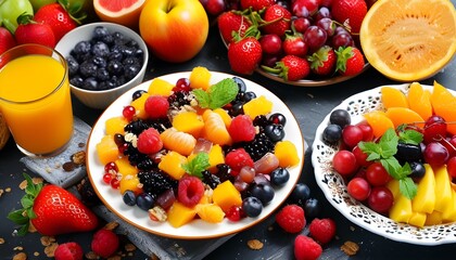 Wall Mural - Vibrant Breakfast Spread Featuring Fresh Fruits and Delectable Treats