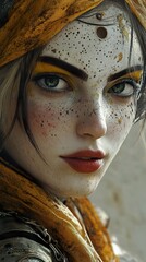 Wall Mural - Intriguing Portrait of a Woman with Gold Makeup and Freckles