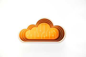 Sticker - Abstract cloud computing icon with digital circuits on white background. 3D Rendering