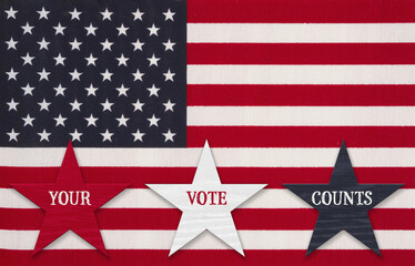 Sticker -  Your vote Counts with US flag with stars and stripe