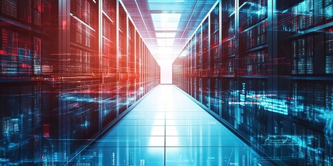 Wall Mural - empty copy space banner law on background of data center. digital law concept of duality of judiciar