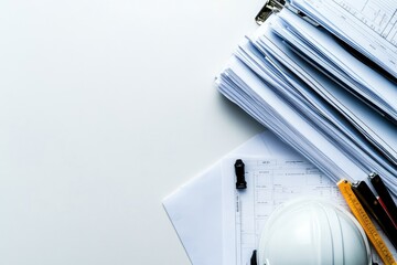 Construction project documentation files on solid white background, single object
