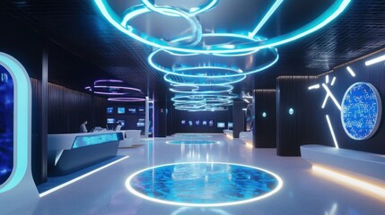 Poster - Futuristic Lobby with Neon Lights