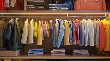 Canvas Print - Organized Closet with Colorful Clothing