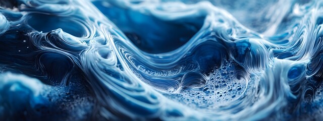 Wall Mural - A close-up of blue foam material, showcasing its soft and voluminous appearance with swirling shapes and curves. The focus is on the texture's unique quality in high resolution.