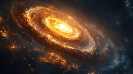 Wall Mural - cosmic spiral galaxy in deep space swirling golden nebula starry background mathematical precision e