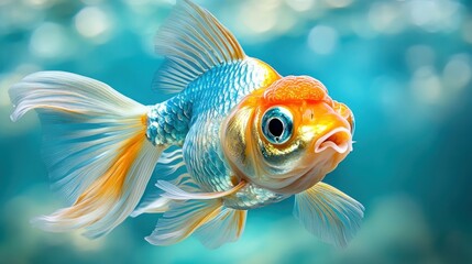 Wall Mural - Closeup of a Colorful Goldfish in an Aquarium.