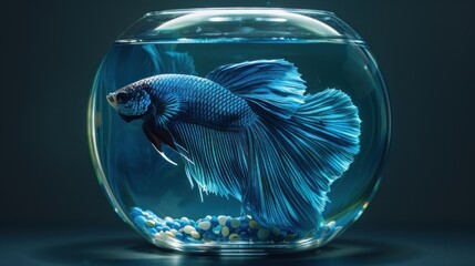 Blue Betta Fish in a Glass Bowl.